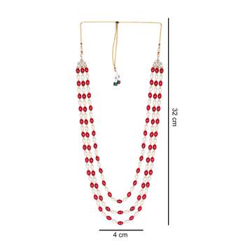 3 Layered Traditional Dulha White Maroon Moti Mala with Beaded Maharaja Haar/Groom Necklace 5