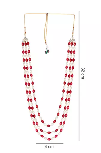 3 Layered Traditional Dulha White Maroon Moti Mala with Beaded Maharaja Haar/Groom Necklace