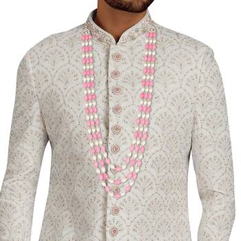 3 Layered Traditional Dulha Pink Beaded Moti Mala Maharaja Haar/Groom Necklace 2