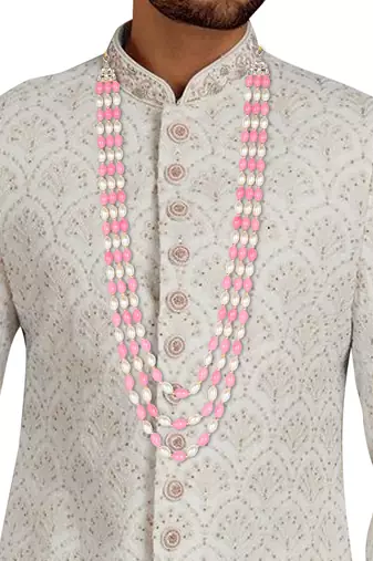 3 Layered Traditional Dulha Pink Beaded Moti Mala Maharaja Haar/Groom Necklace