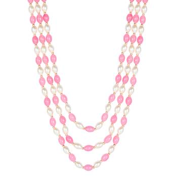 3 Layered Traditional Dulha Pink Beaded Moti Mala Maharaja Haar/Groom Necklace 3