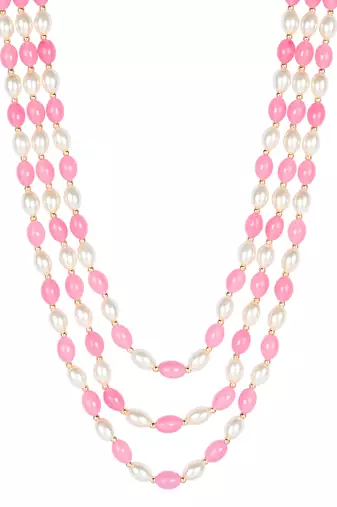 3 Layered Traditional Dulha Pink Beaded Moti Mala Maharaja Haar/Groom Necklace