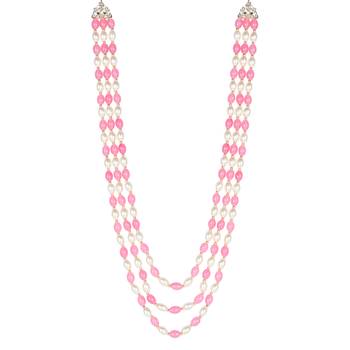3 Layered Traditional Dulha Pink Beaded Moti Mala Maharaja Haar/Groom Necklace 4