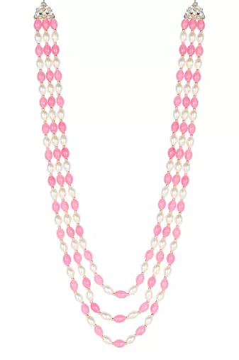 3 Layered Traditional Dulha Pink Beaded Moti Mala Maharaja Haar/Groom Necklace
