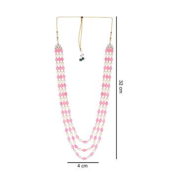 3 Layered Traditional Dulha Pink Beaded Moti Mala Maharaja Haar/Groom Necklace 5