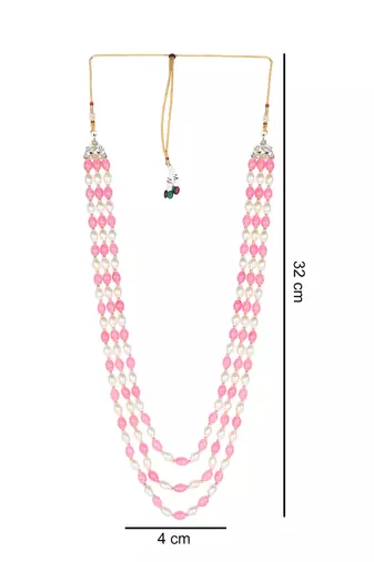 3 Layered Traditional Dulha Pink Beaded Moti Mala Maharaja Haar/Groom Necklace