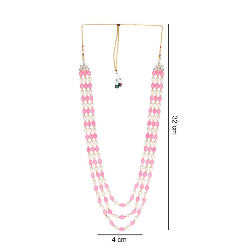 3 Layered Traditional Dulha Pink Beaded Moti Mala Maharaja Haar/Groom Necklace