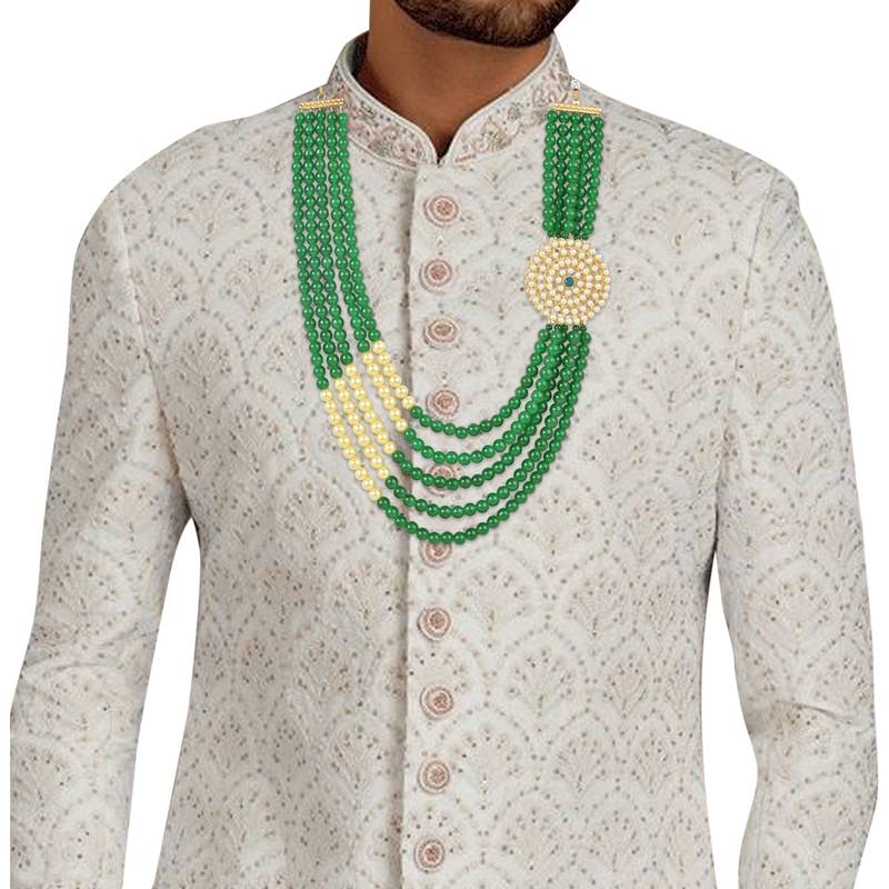5 Layered Traditional Dulha Moti Mala with Beaded Maharaja Haar/Groom Necklace For Men