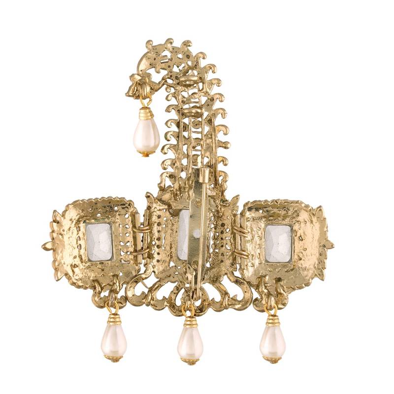 Traditional Stone Pearl Drop Safa Kalangi Brooch for Groom/Men/Dulha Pagadi