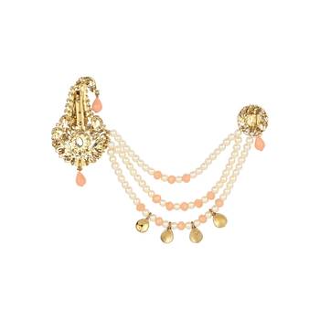 Traditional Stone Pearl Drop Safa Kalangi Brooch for Groom/Men/Dulha Pagadi 3