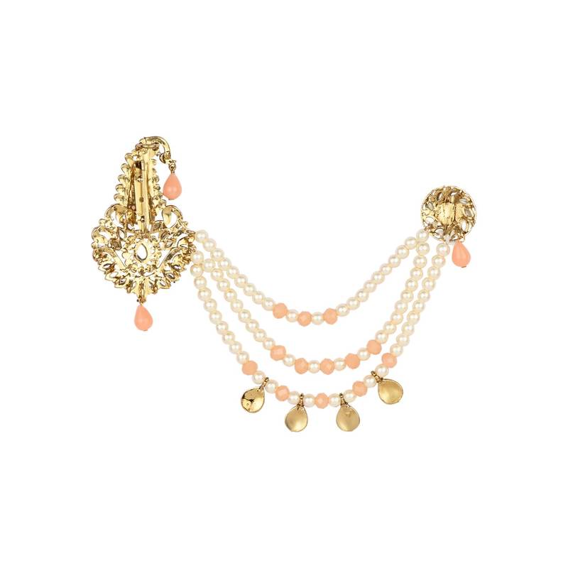 Traditional Stone Pearl Drop Safa Kalangi Brooch for Groom/Men/Dulha Pagadi