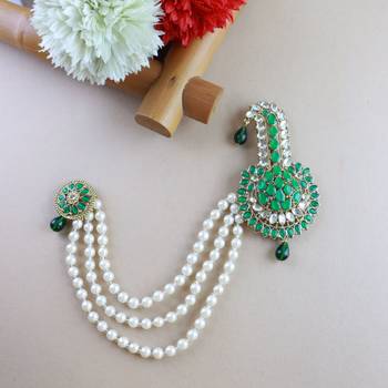 Traditional Stone Pearl Drop Safa Kalangi Brooch for Groom/Men/Dulha Pagadi 1