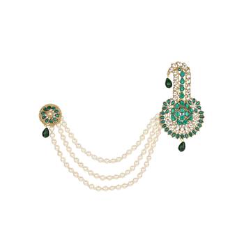 Traditional Stone Pearl Drop Safa Kalangi Brooch for Groom/Men/Dulha Pagadi 2