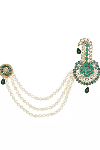 Traditional Stone Pearl Drop Safa Kalangi Brooch for Groom/Men/Dulha Pagadi