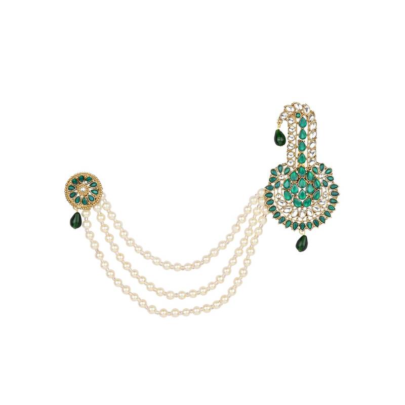 Traditional Stone Pearl Drop Safa Kalangi Brooch for Groom/Men/Dulha Pagadi