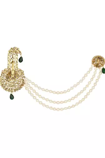 Traditional Stone Pearl Drop Safa Kalangi Brooch for Groom/Men/Dulha Pagadi