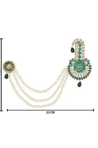Traditional Stone Pearl Drop Safa Kalangi Brooch for Groom/Men/Dulha Pagadi