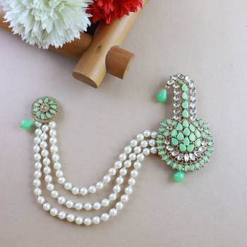 Traditional Stone Pearl Drop Safa Kalangi Brooch for Groom/Men/Dulha Pagadi 1