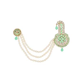 Traditional Stone Pearl Drop Safa Kalangi Brooch for Groom/Men/Dulha Pagadi 2
