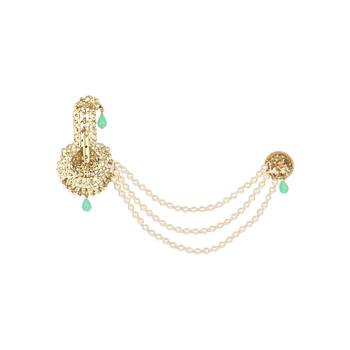 Traditional Stone Pearl Drop Safa Kalangi Brooch for Groom/Men/Dulha Pagadi 3
