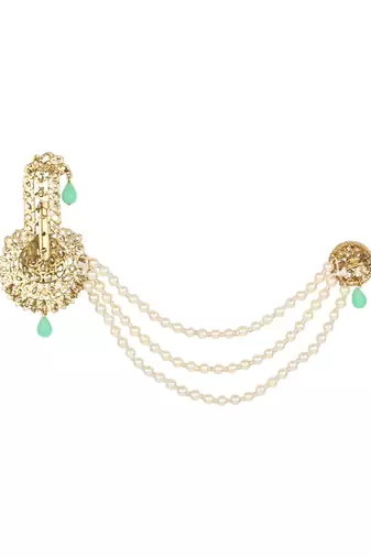Traditional Stone Pearl Drop Safa Kalangi Brooch for Groom/Men/Dulha Pagadi