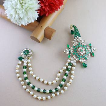 Traditional Stone Pearl Drop Safa Kalangi Brooch for Groom/Men/Dulha Pagadi 1