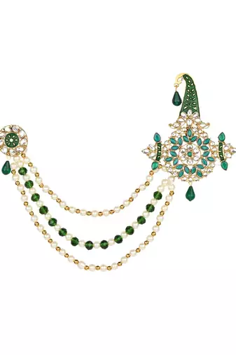 Traditional Stone Pearl Drop Safa Kalangi Brooch for Groom/Men/Dulha Pagadi