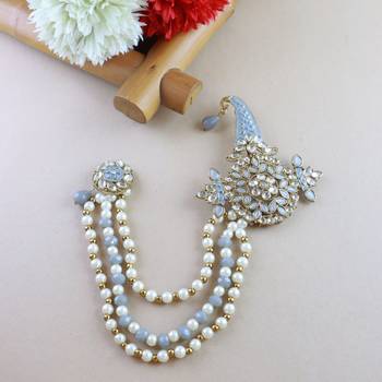 Traditional Stone Pearl Drop Safa Kalangi Brooch for Groom/Men/Dulha Pagadi 1