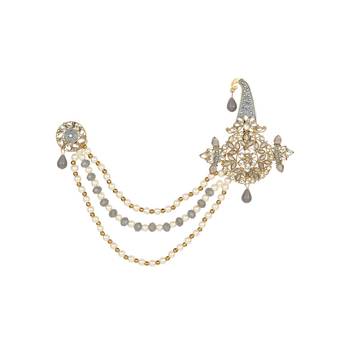 Traditional Stone Pearl Drop Safa Kalangi Brooch for Groom/Men/Dulha Pagadi 2
