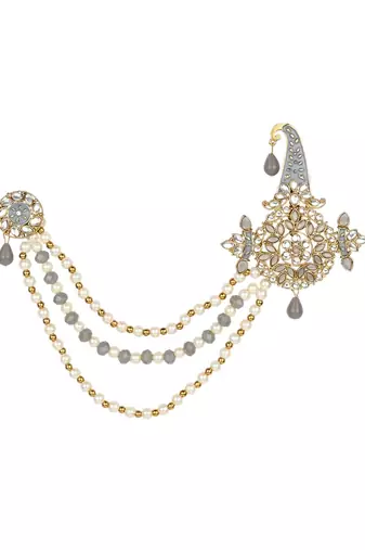 Traditional Stone Pearl Drop Safa Kalangi Brooch for Groom/Men/Dulha Pagadi