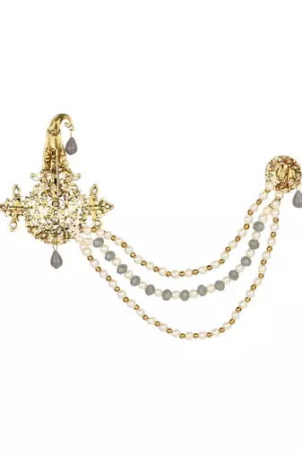 Traditional Stone Pearl Drop Safa Kalangi Brooch for Groom/Men/Dulha Pagadi