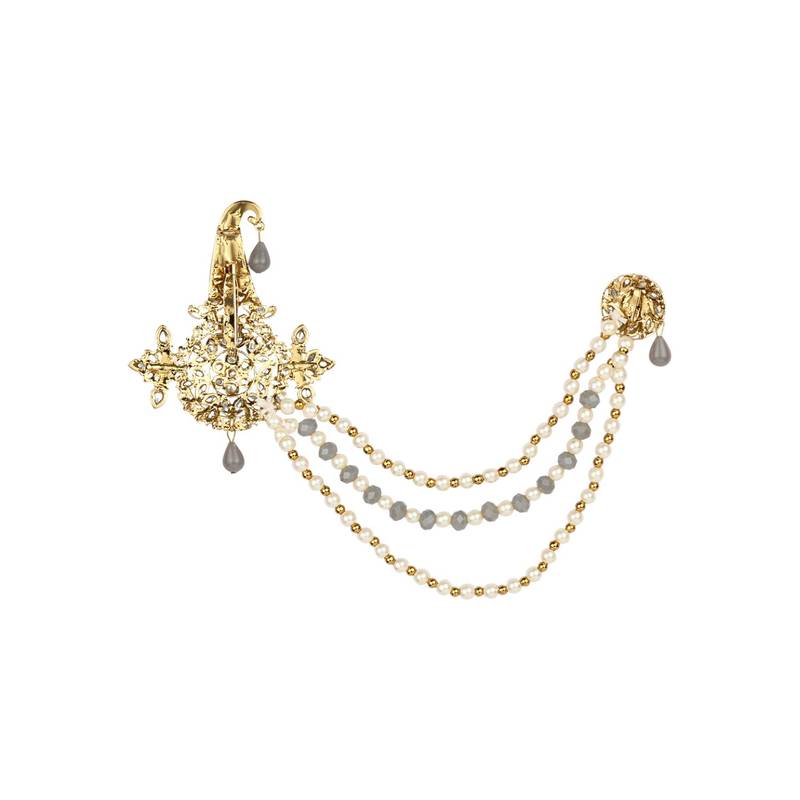 Traditional Stone Pearl Drop Safa Kalangi Brooch for Groom/Men/Dulha Pagadi