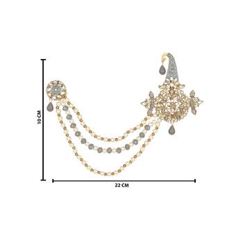 Traditional Stone Pearl Drop Safa Kalangi Brooch for Groom/Men/Dulha Pagadi 4