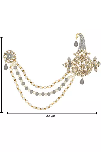 Traditional Stone Pearl Drop Safa Kalangi Brooch for Groom/Men/Dulha Pagadi