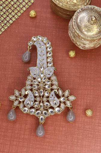 Traditional Meenakari Kundan Pearl Drop Safa Kalangi Brooch for Groom/Men/Dulha Pagadi