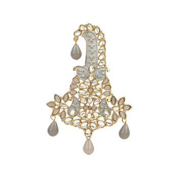 Traditional Meenakari Kundan Pearl Drop Safa Kalangi Brooch for Groom/Men/Dulha Pagadi 2