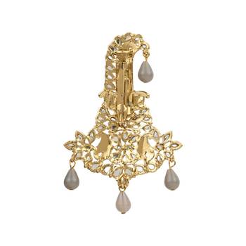 Traditional Meenakari Kundan Pearl Drop Safa Kalangi Brooch for Groom/Men/Dulha Pagadi 3