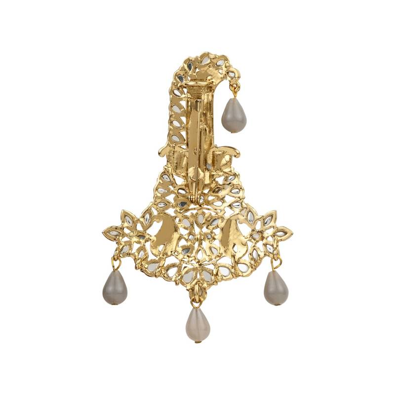 Traditional Meenakari Kundan Pearl Drop Safa Kalangi Brooch for Groom/Men/Dulha Pagadi