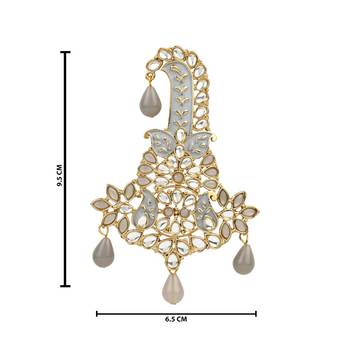 Traditional Meenakari Kundan Pearl Drop Safa Kalangi Brooch for Groom/Men/Dulha Pagadi 4