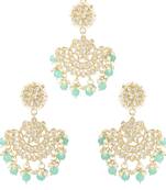 with Stunning Matte Finish Traditional Kundan & Faux Pearl Chandbali Earrings with Maang Tikka Set