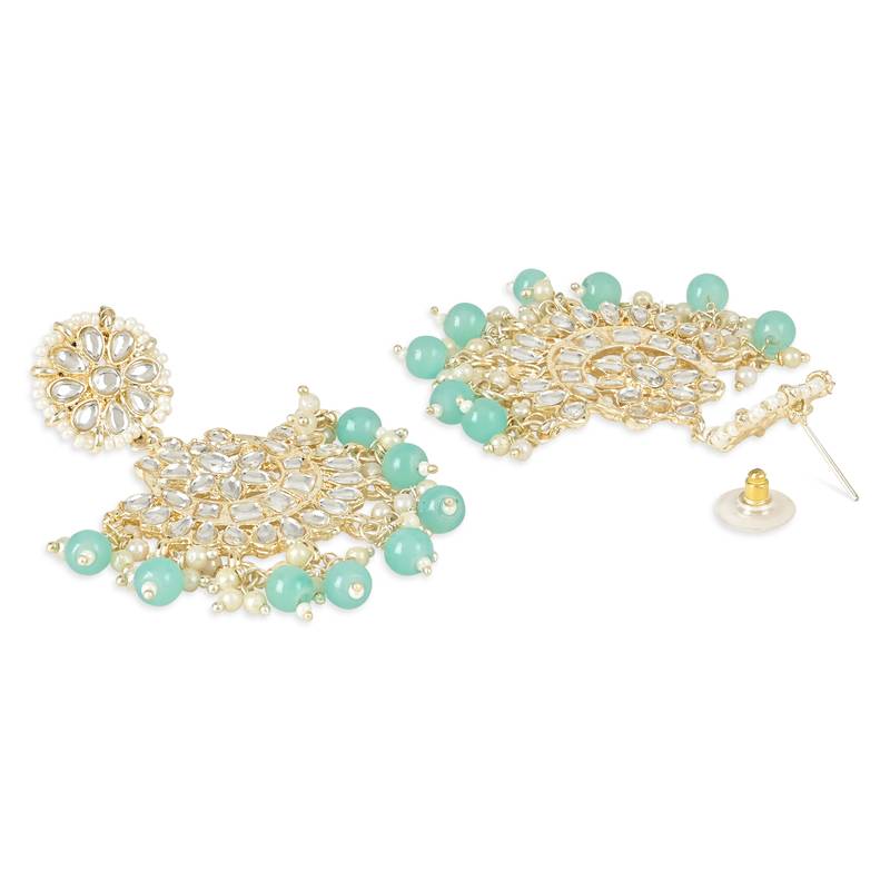 with Stunning Matte Finish Traditional Kundan & Faux Pearl Chandbali Earrings with Maang Tikka Set