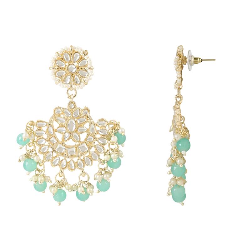 with Stunning Matte Finish Traditional Kundan & Faux Pearl Chandbali Earrings with Maang Tikka Set