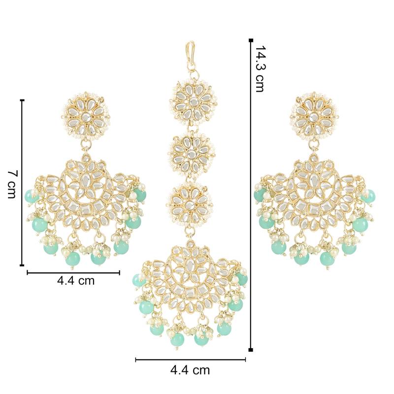 with Stunning Matte Finish Traditional Kundan & Faux Pearl Chandbali Earrings with Maang Tikka Set