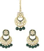 Traditional Kundan Pearl with Meena Work Earrings with Maang Tikka Set