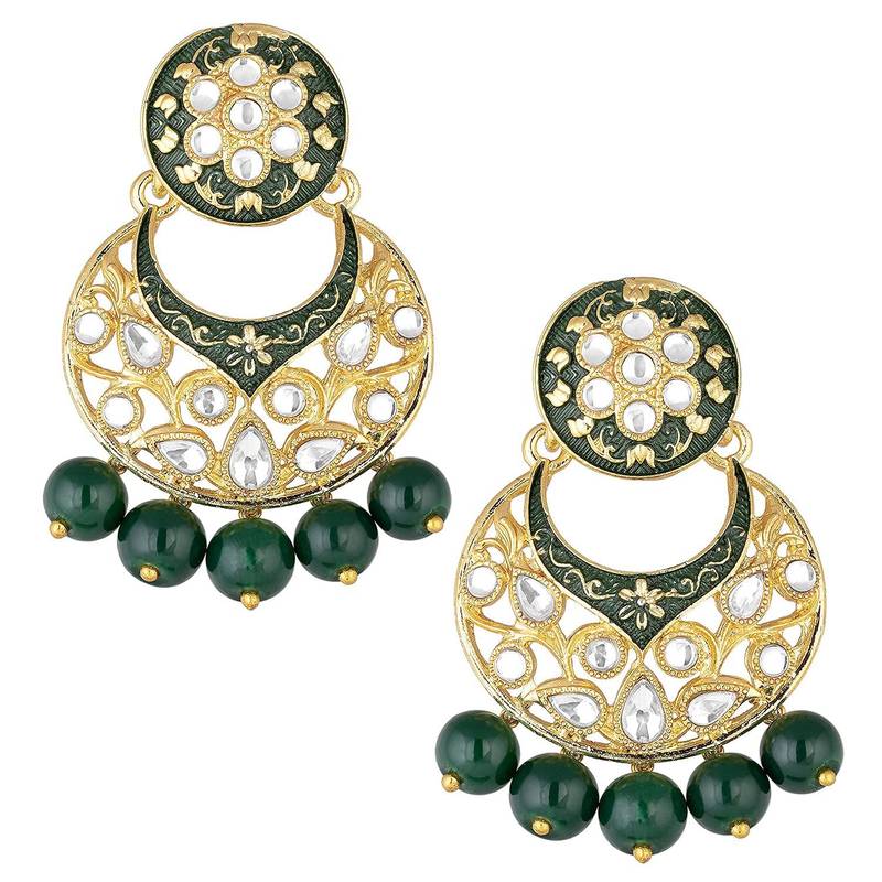 Traditional Kundan Pearl with Meena Work Earrings with Maang Tikka Set