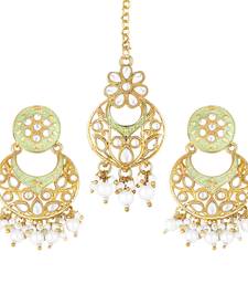 Traditional Kundan Pearl with Meena Work Earrings with Maang Tikka Set