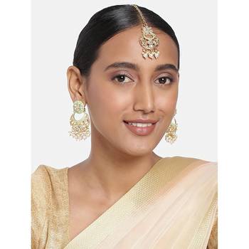 Traditional Kundan Pearl with Meena Work Earrings with Maang Tikka Set 2