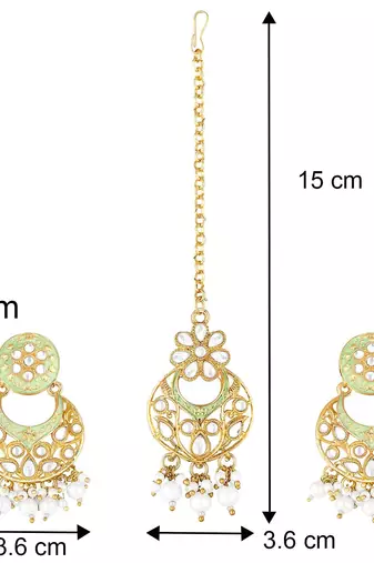 Traditional Kundan Pearl with Meena Work Earrings with Maang Tikka Set