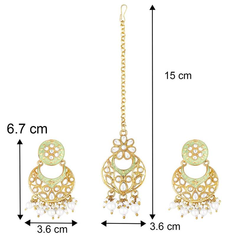 Traditional Kundan Pearl with Meena Work Earrings with Maang Tikka Set