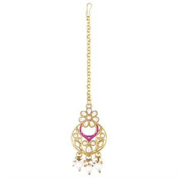 Traditional Kundan Pearl with Meena Work Earrings with Maang Tikka Set 5